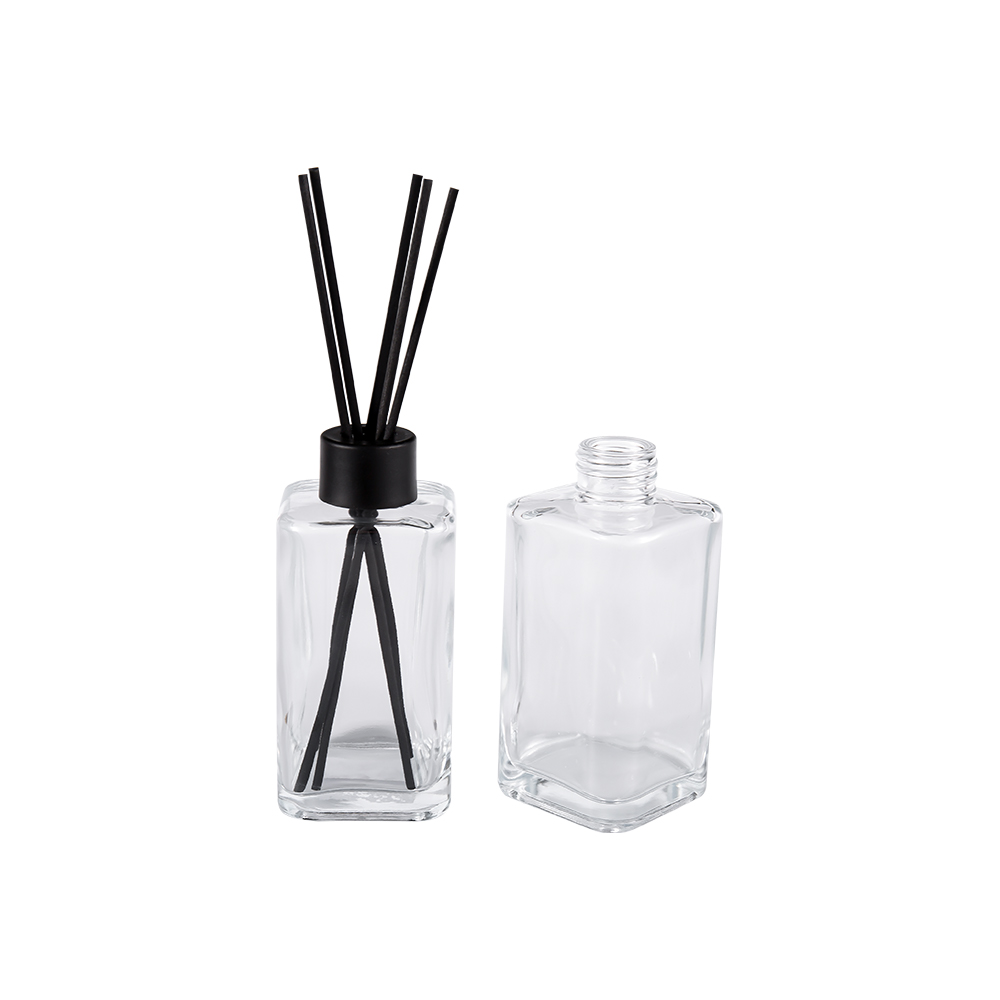 HJ-RX2247 Prozirna staklena boca za aromaterapiju velikog kapaciteta, mat crni čep boce, aluminijski čep, naljepnica od vlakana
