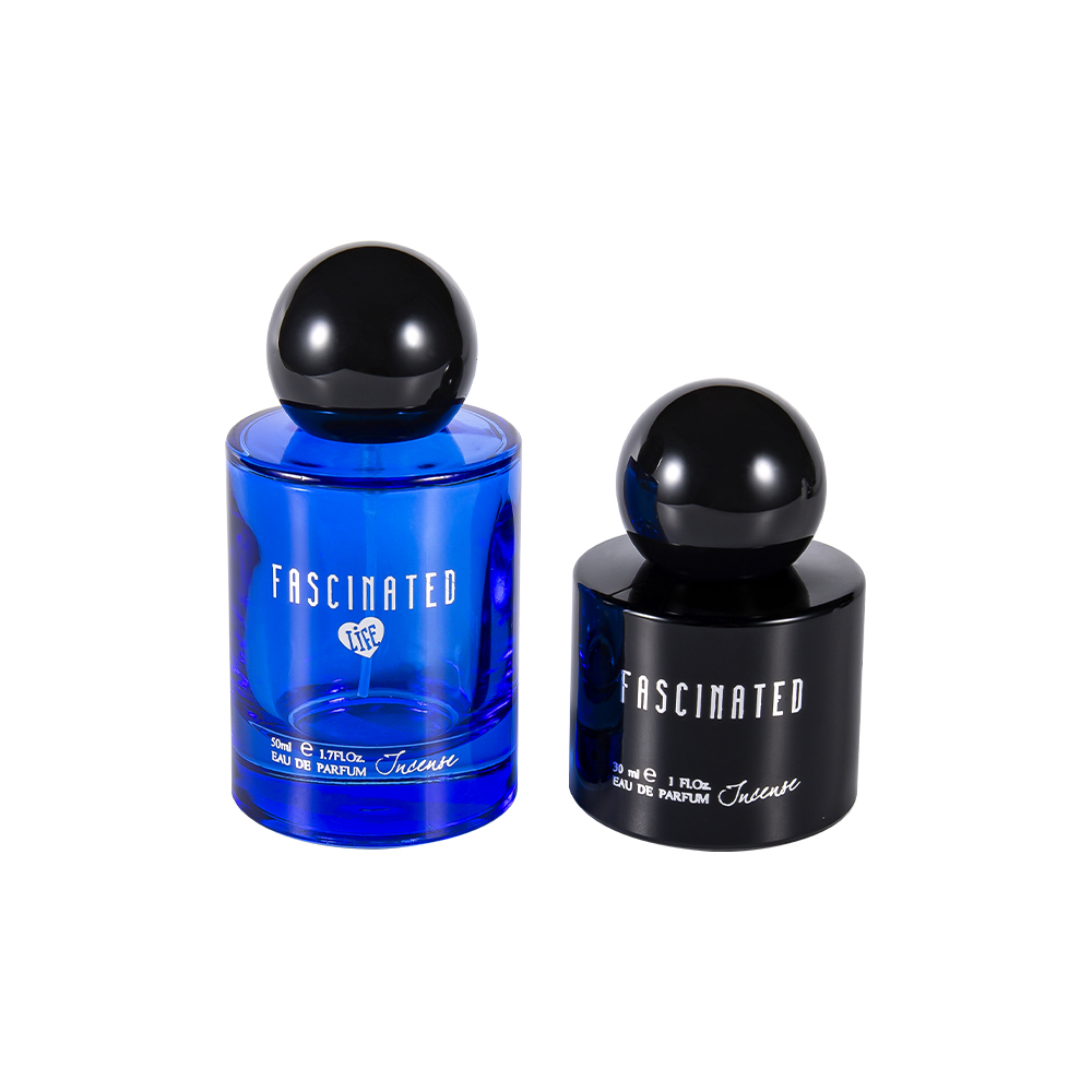 GC4749-WJ2537 Staklena bočica parfema s cilindričnim premazom od zlatne folije od 50 ml sa sfernim ABS PP plastičnim čepom