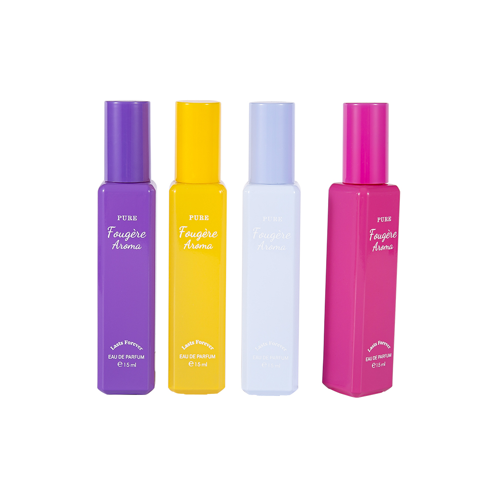 GC4222-WJ2369 Staklena bočica parfema malog kapaciteta od 15 ml sa šarenim PP plastičnim čepom