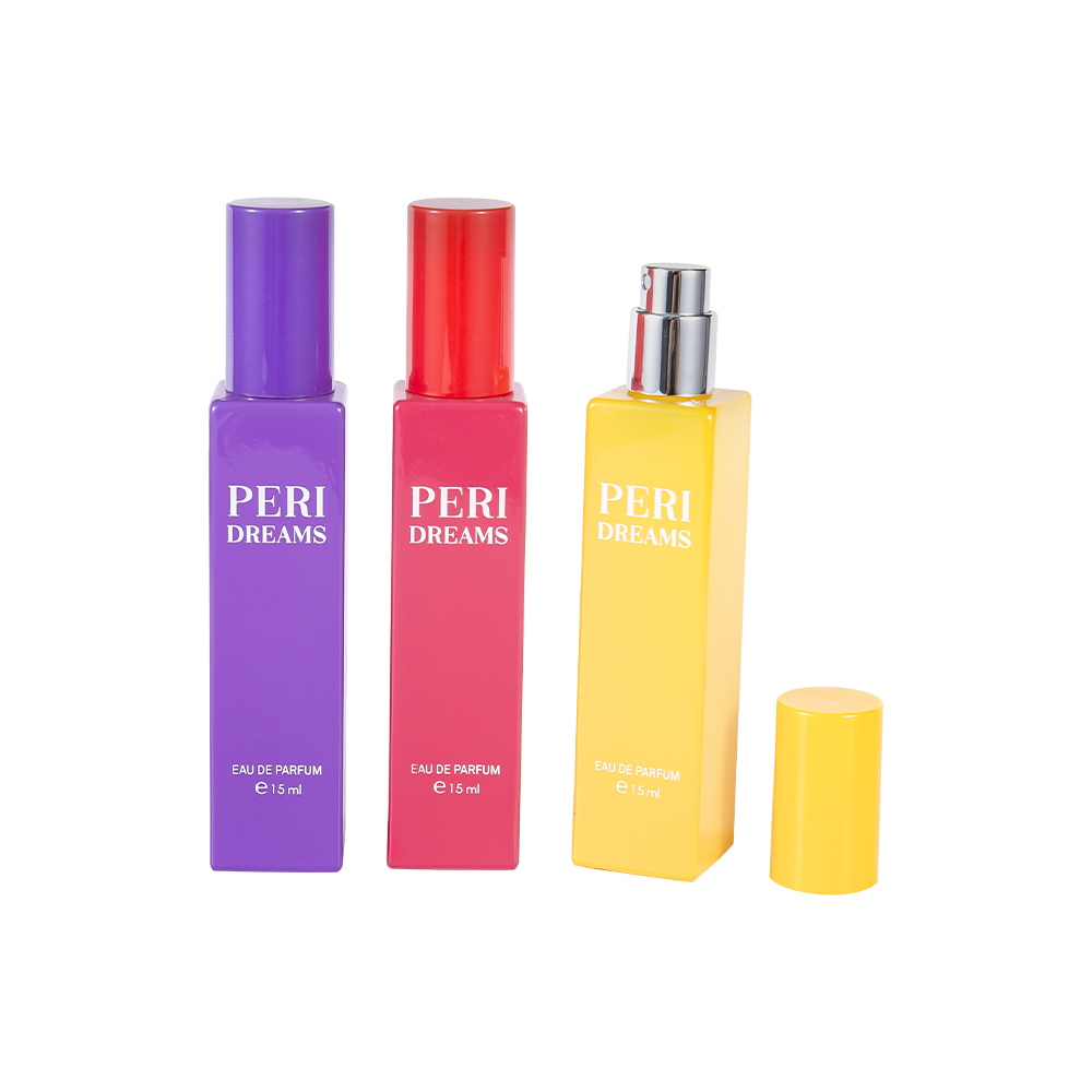 GC4421-WJ2369B Pravokutna staklena bočica parfema s mini kapacitetom od 15 ml s cilindričnim PP čepom