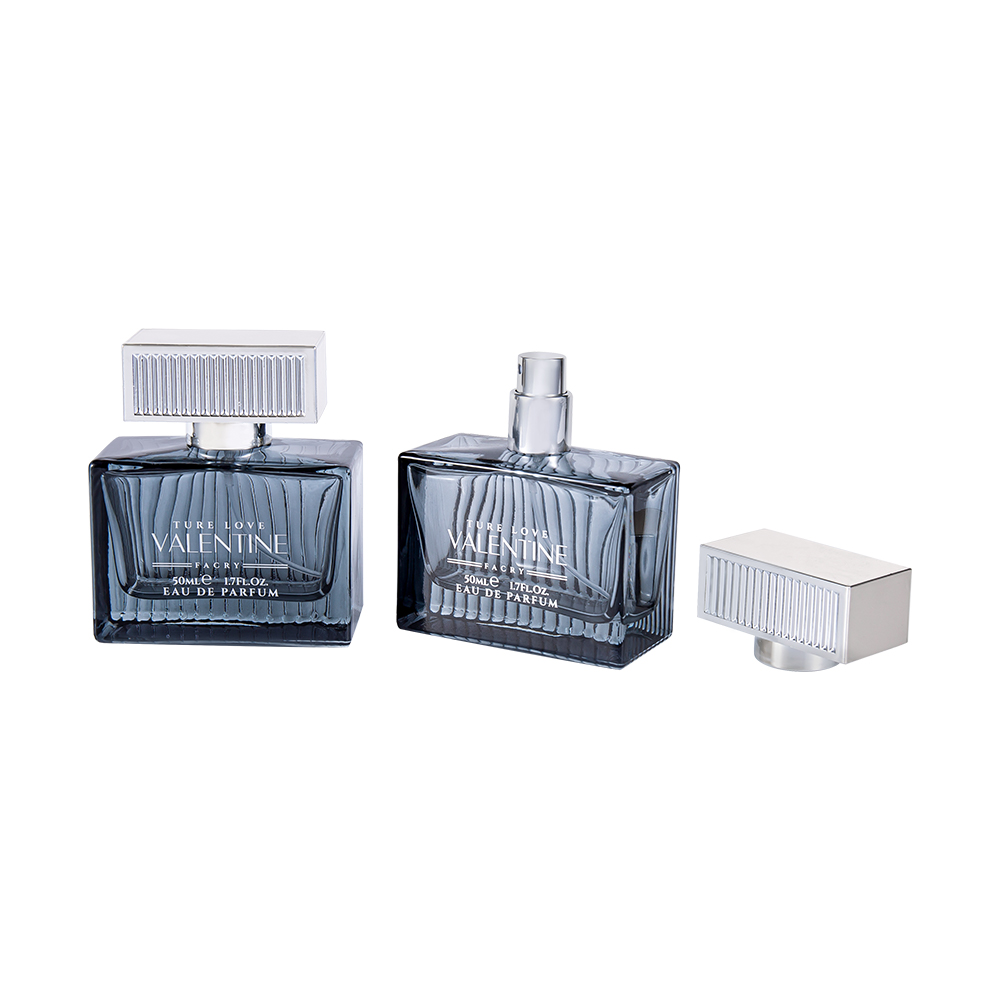 KY1111-WJ2092 Staklena bočica parfema s okomitim prugama od 50 ml s UV ABS plastičnom pokrivnom trakom