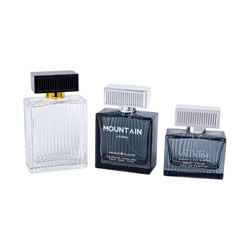 GC4311-WJ2092 Staklena bočica parfema s okomitim prugama od 80 ml s poklopcem od pruga od ABS plastike